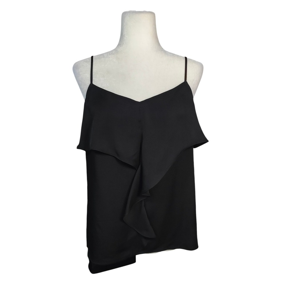 Theory Majken Modern 100% Silk Ruffle Camisole Top Black Layering Office Size M